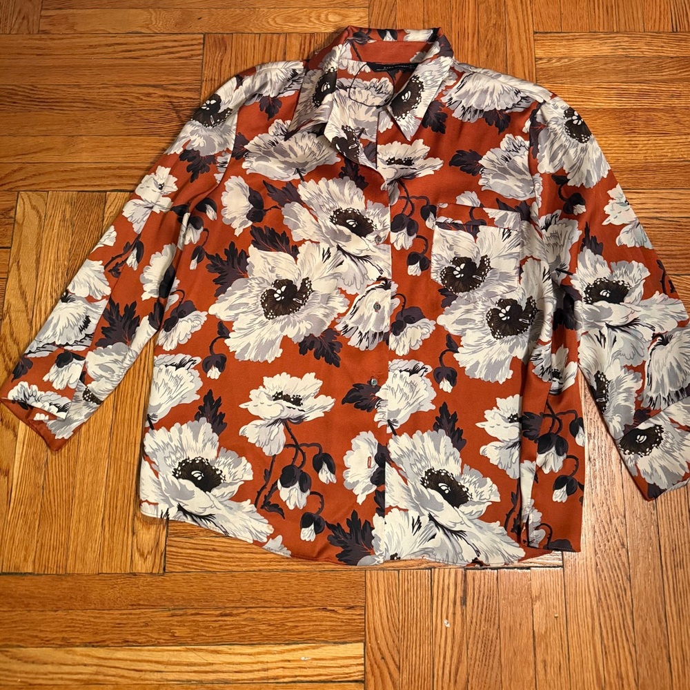 Zara Floral Blouse in Orange and White